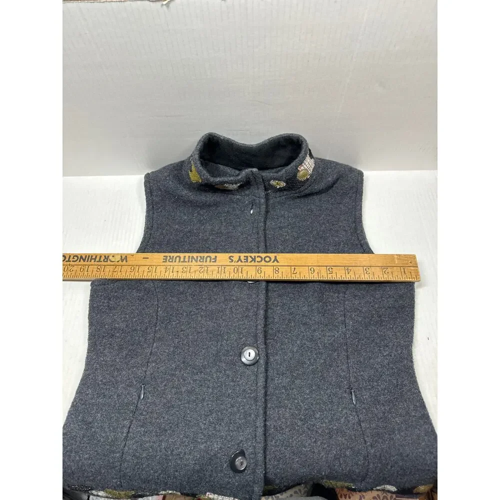 Icelandic Design Womens Vest Black‎ Patchwork 100% Wool Button Front Size Small